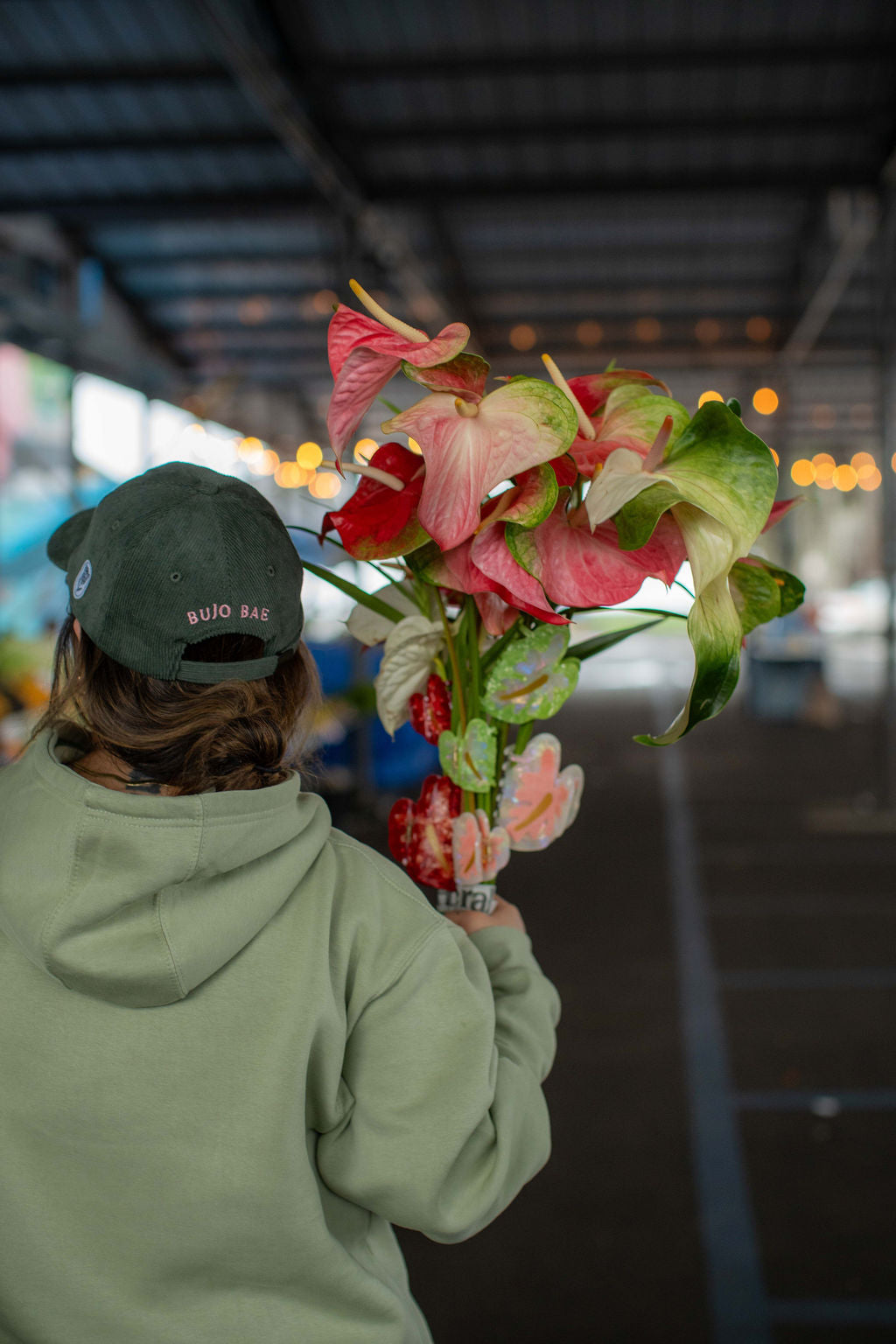 Pink Anthuriums in Olive | Corduroy Hat