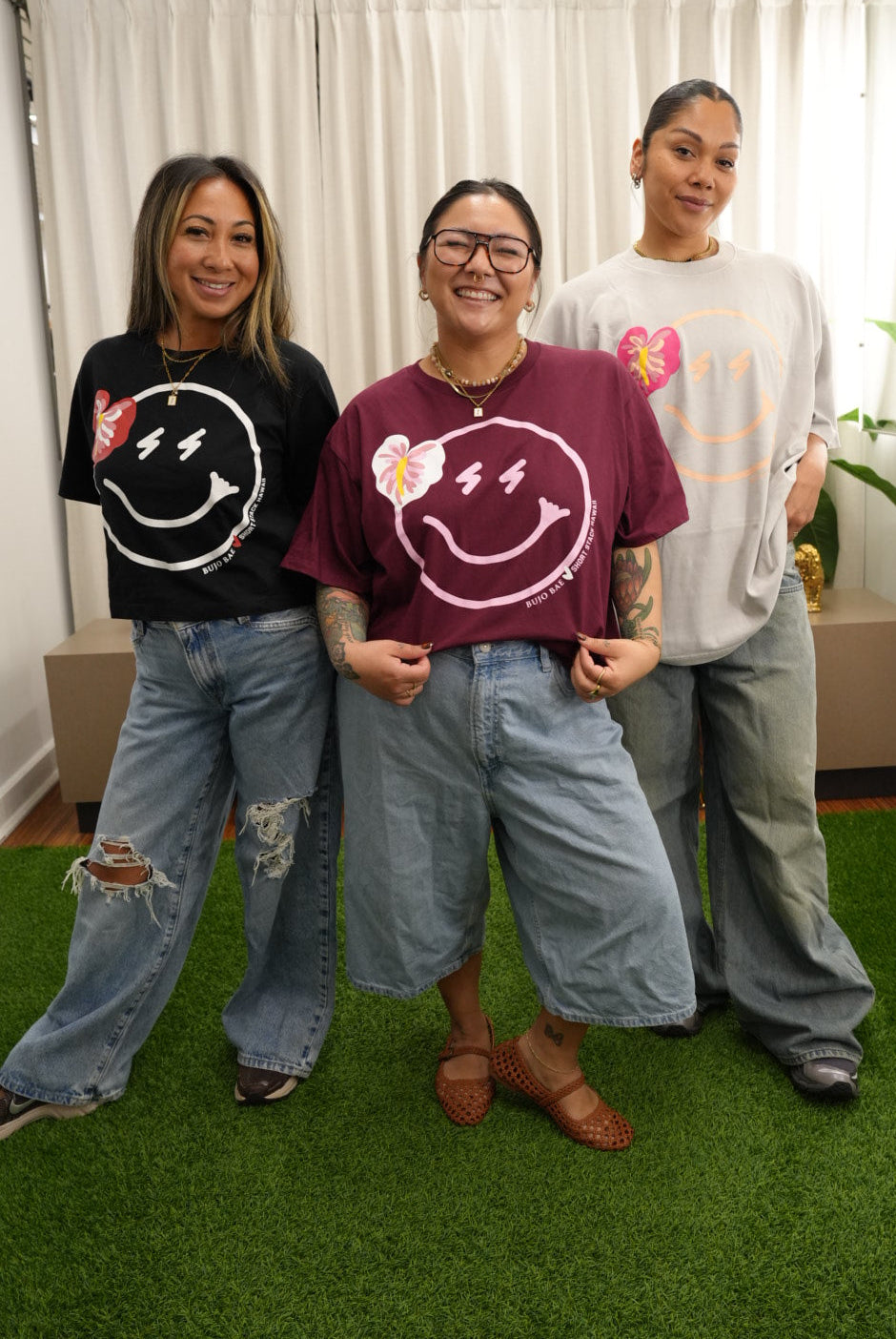 White Anthurium x Smiley | Boxy Tee by SHORT STACK HAWAII x BUJOBAE