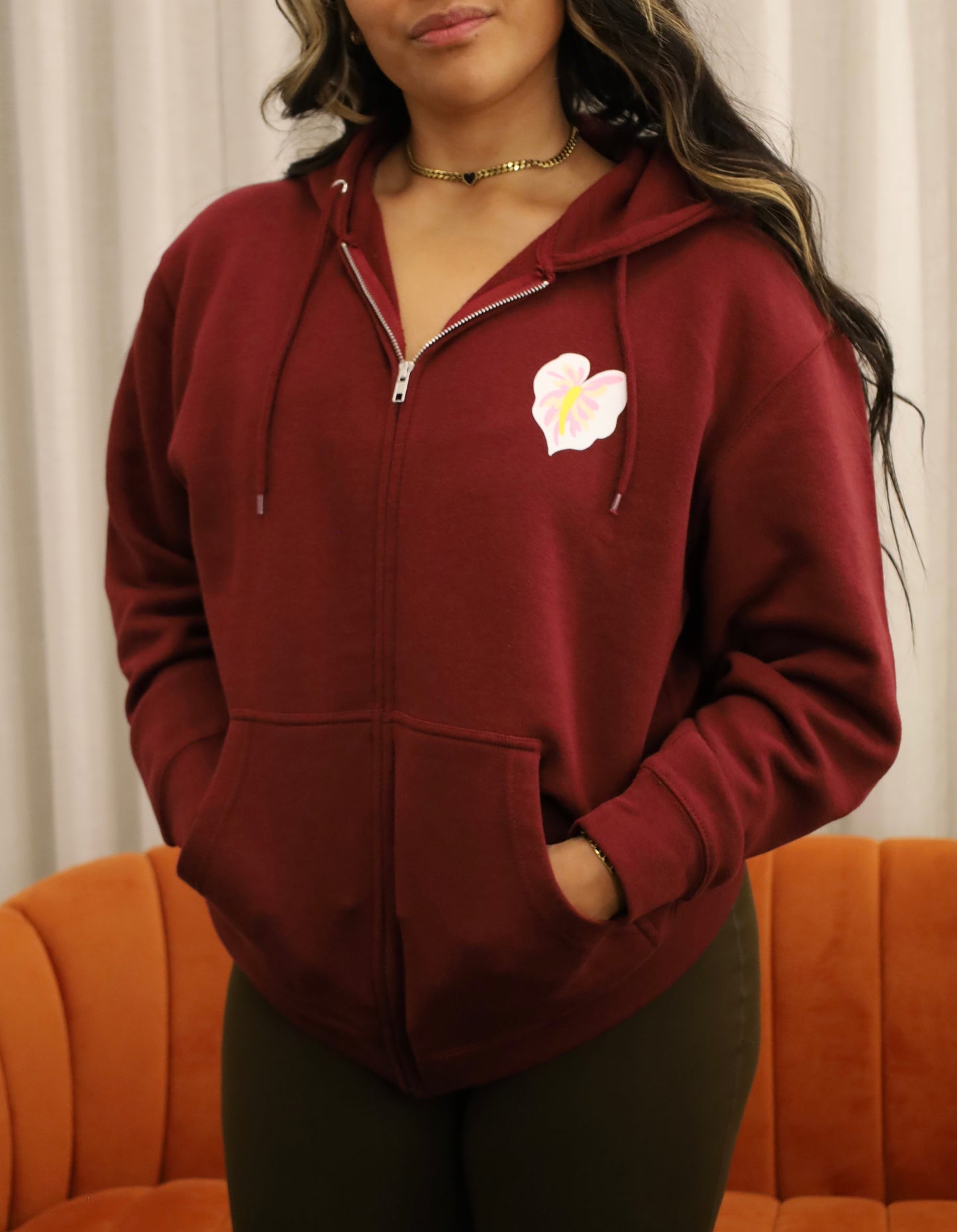 Smiley x Red Anthurium in Wine | Zipped Hoodie x SHORT STACK HAWAII