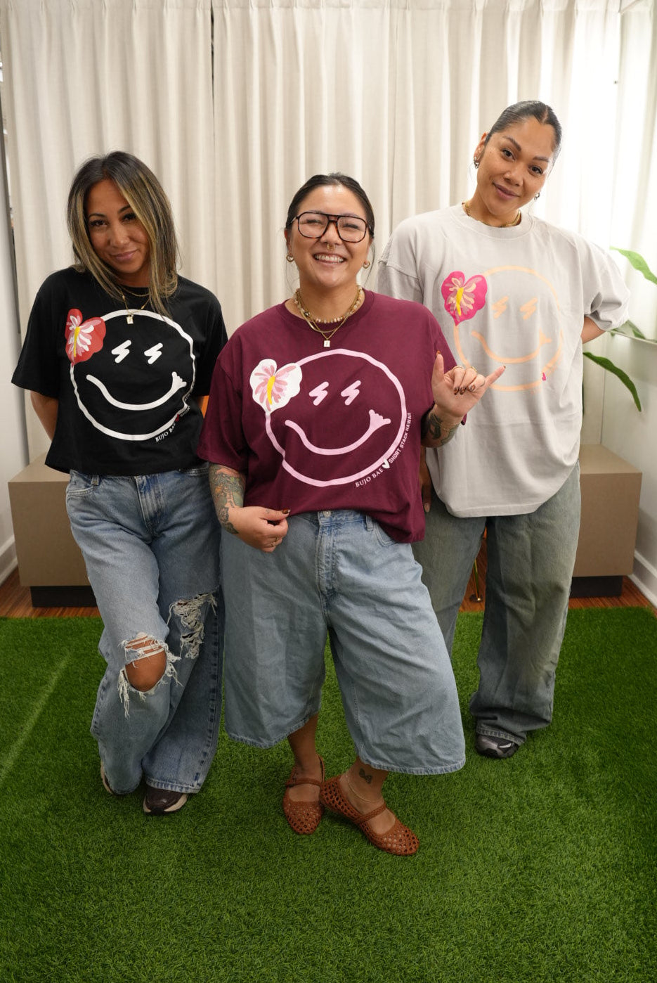 Red Anthurium x Smiley | Boxy Tee by SHORT STACK HAWAII x BUJOBAE