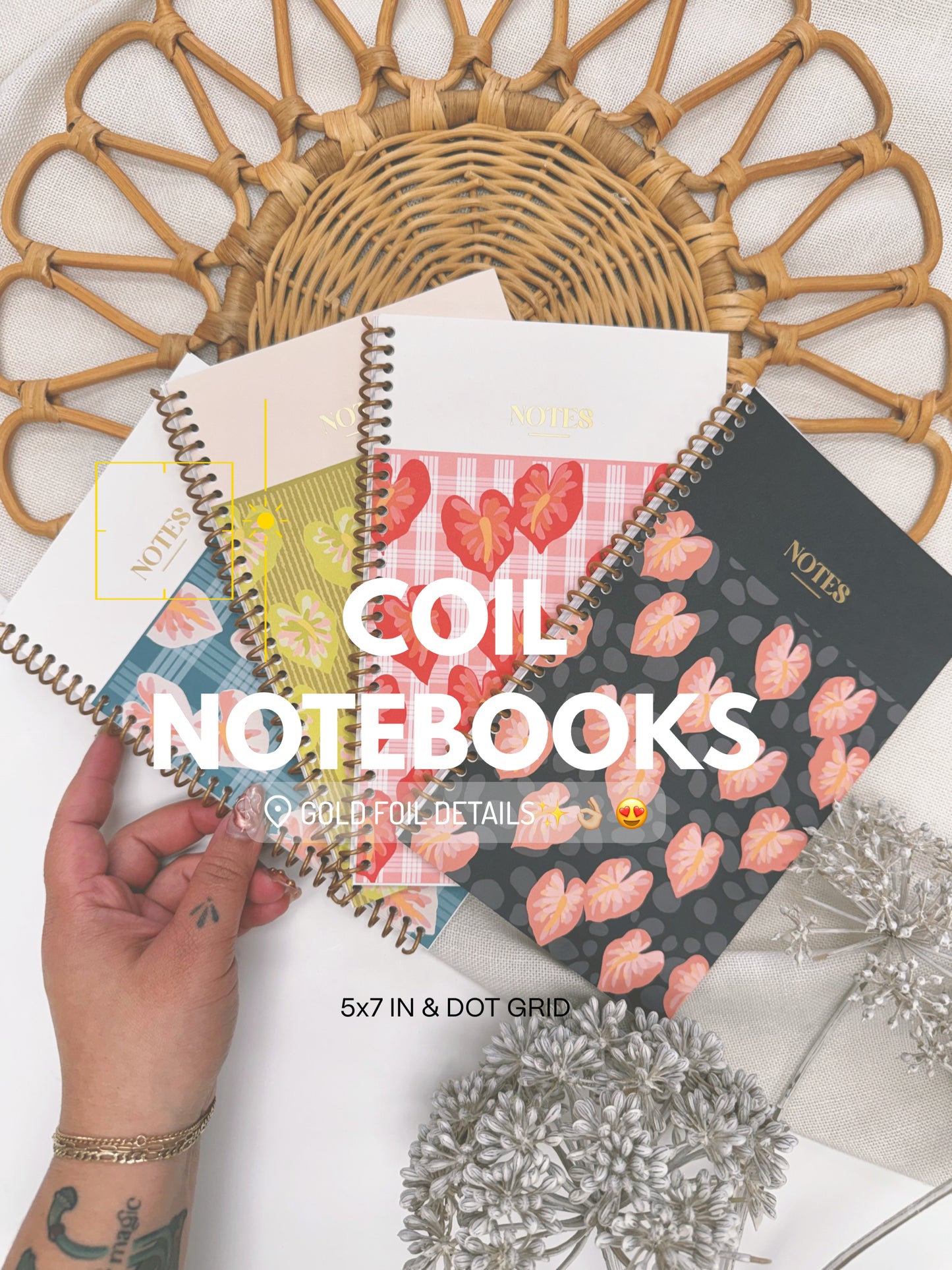 Hilo White Anthurium x Teal Palaka | Coil Notebook