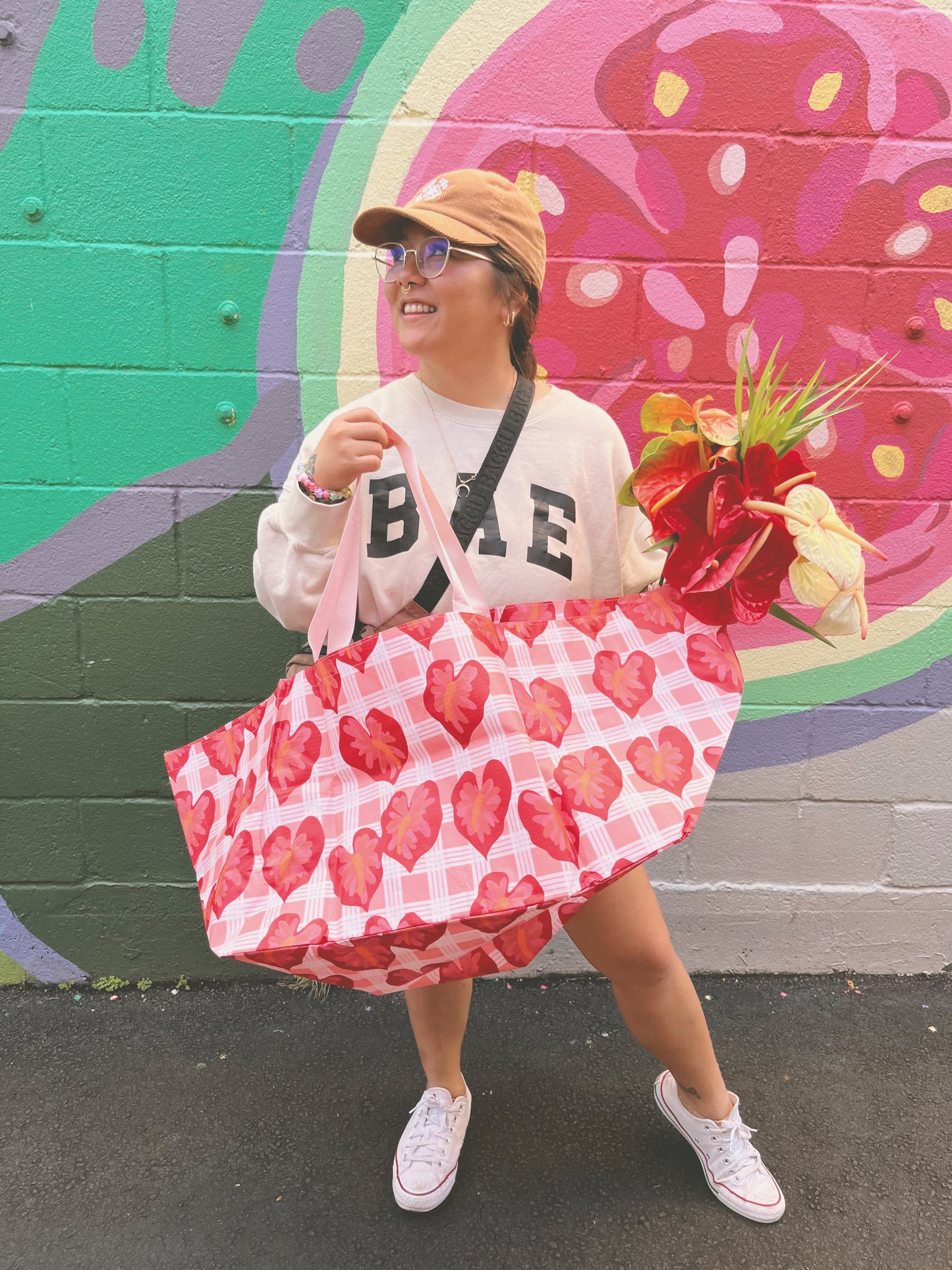 Red Hilo Anthurium in Hometown Palaka | Bombucha Bag by BUDDAH MOCHI KIDS x Bujo Bae