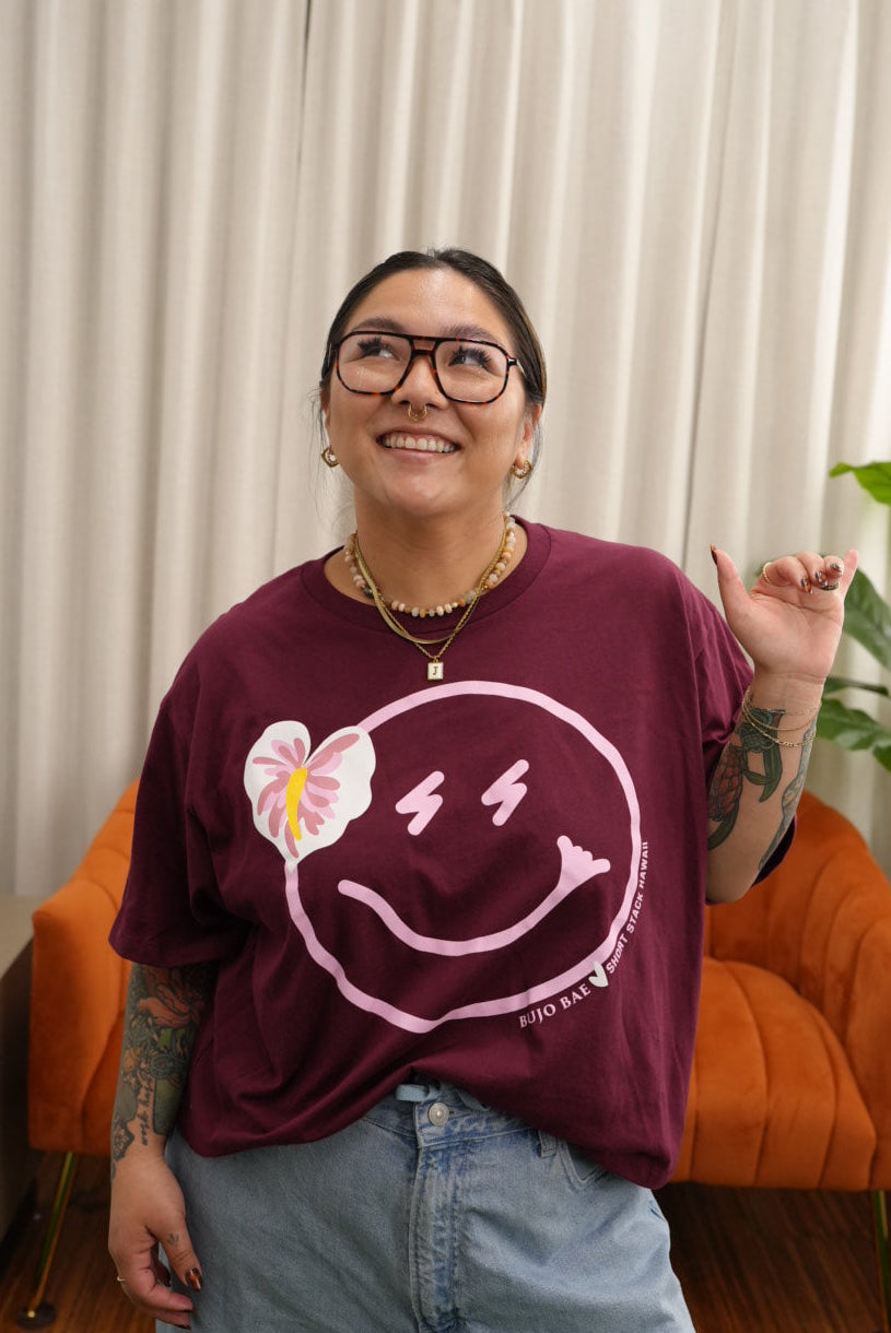 White Anthurium x Smiley  | Boxy Tee by SHORT STACK HAWAII x BUJOBAE