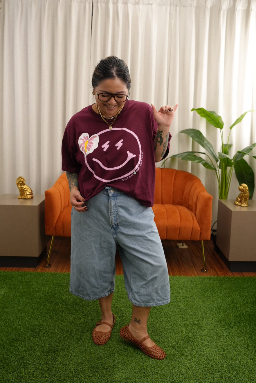 White Anthurium x Smiley  | Boxy Tee by SHORT STACK HAWAII x BUJOBAE