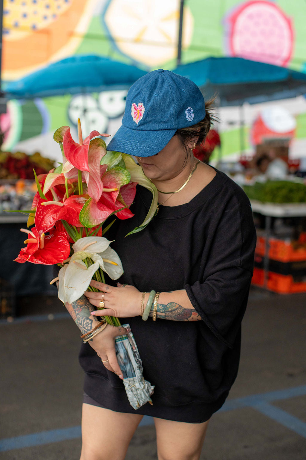 White Anthurium | Blue Denim Hat