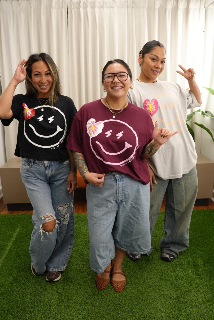 Hot Girl Pink Anthurium x Smiley | Heavyweight Tee SHORT STACK HAWAII X BUJOBAE