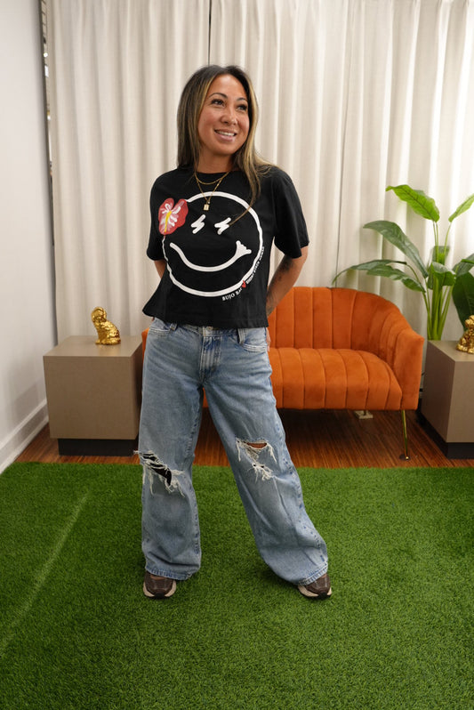 Red Anthurium x Smiley  | Boxy Tee by SHORT STACK HAWAII x BUJOBAE