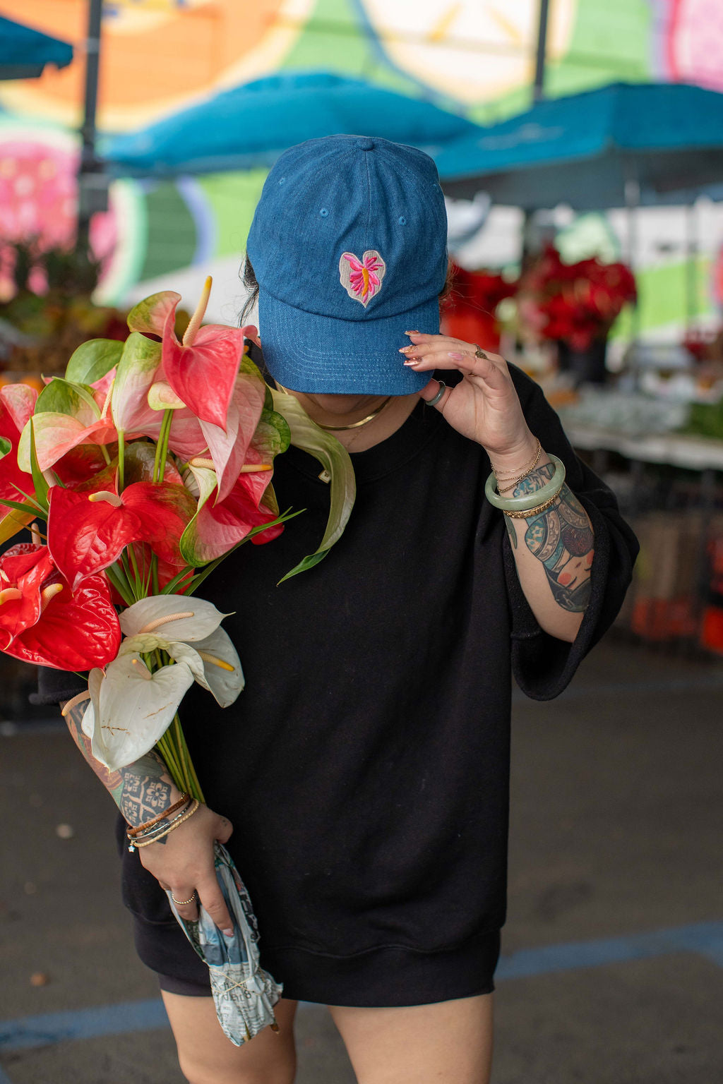 White Anthurium | Blue Denim Hat