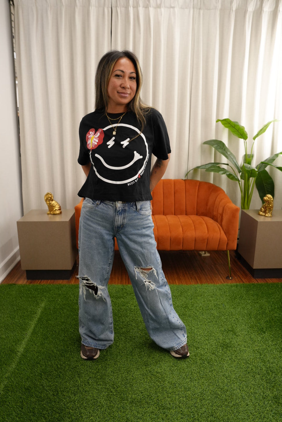 Red Anthurium x Smiley  | Boxy Tee by SHORT STACK HAWAII x BUJOBAE