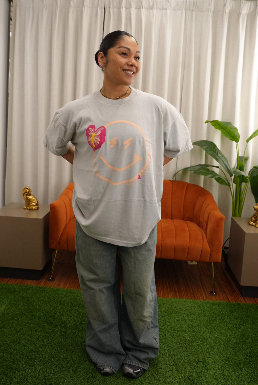 Hot Girl Pink Anthurium x Smiley | Heavyweight Tee SHORT STACK HAWAII X BUJOBAE