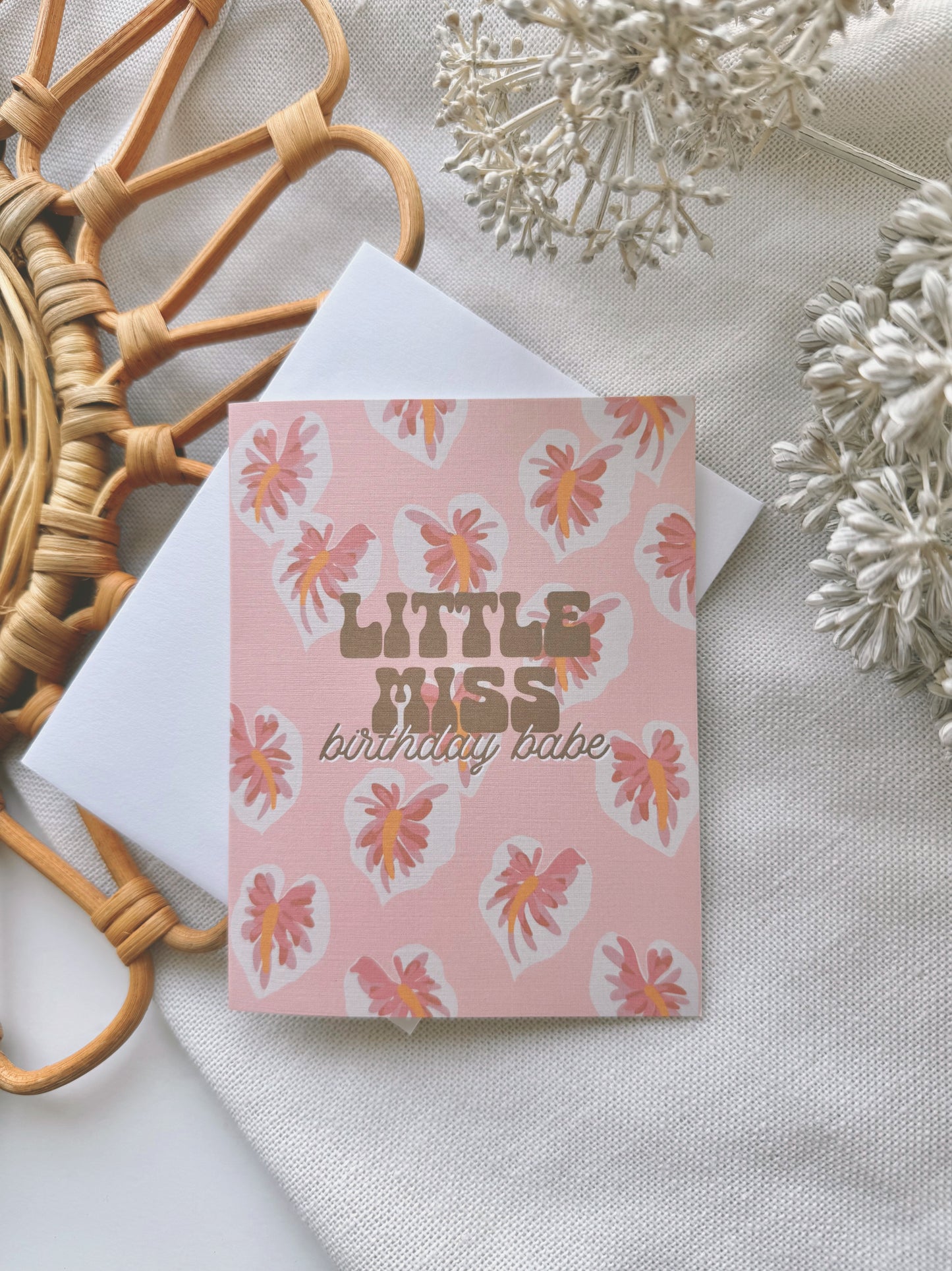 Little Miss Birthday Babe! in White Anthurium | Greeting Card