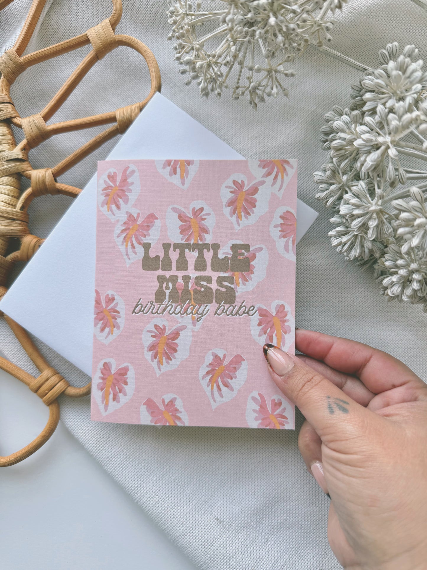 Little Miss Birthday Babe! in White Anthurium | Greeting Card