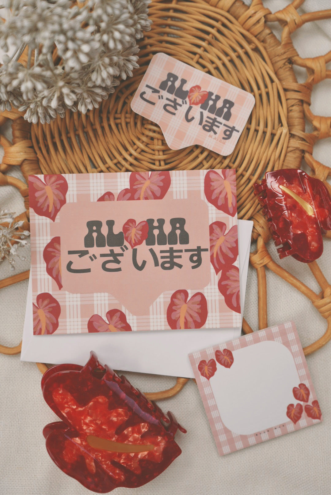 Aloha ございます in Red Hilo Anthurium | Vinyl Sticker