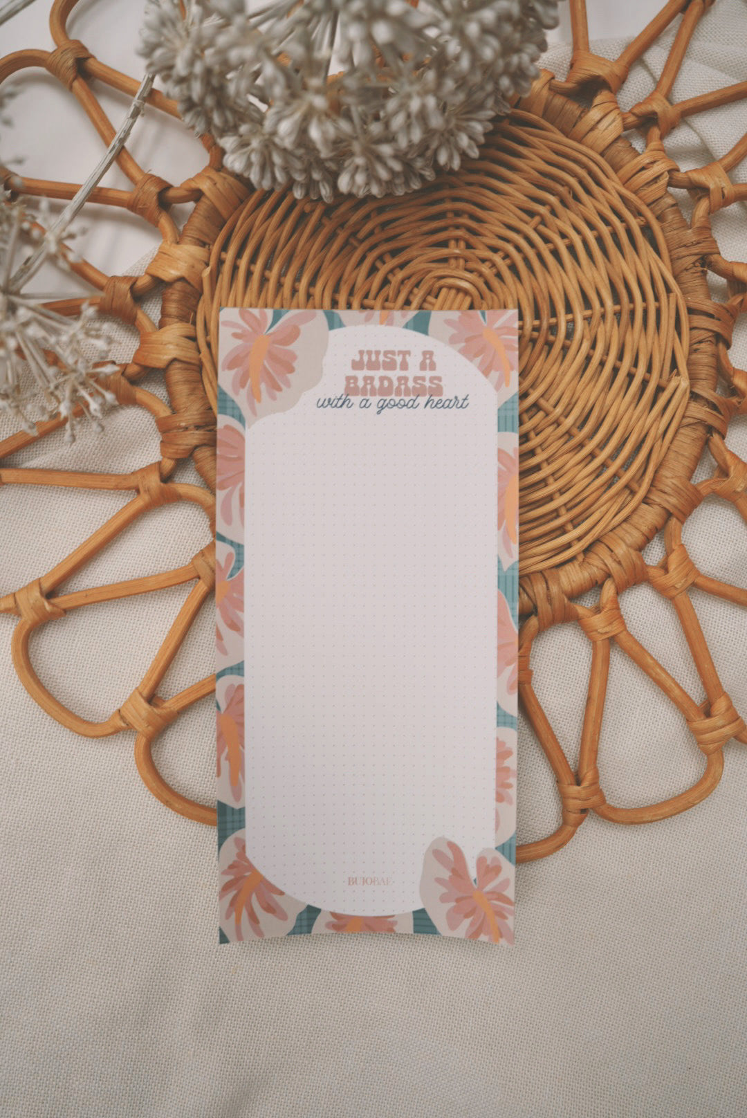 Just a Badass in White Anthurium x Teal Palaka | Dot Grid Notepad