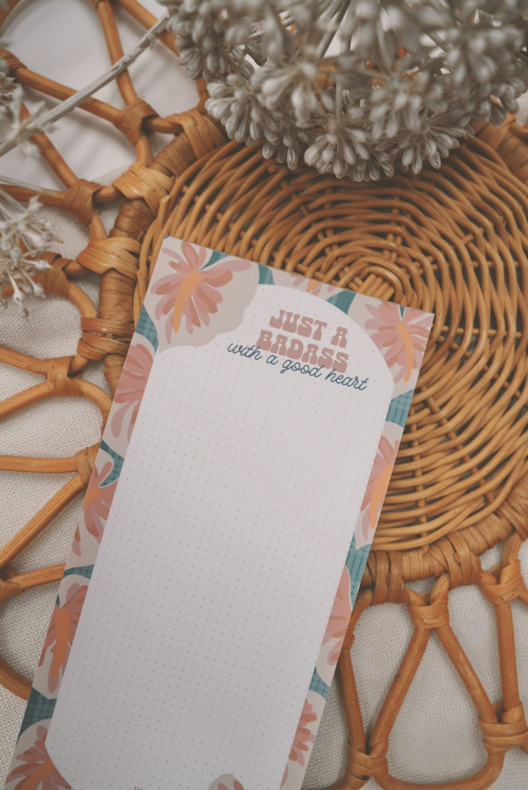 Just a Badass in White Anthurium x Teal Palaka | Dot Grid Notepad