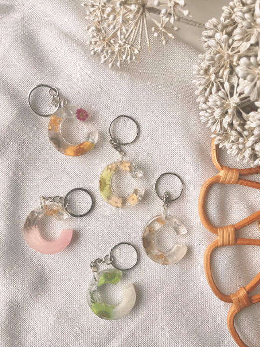 C in silver | Flower Resin Keychain : Ready to Ship