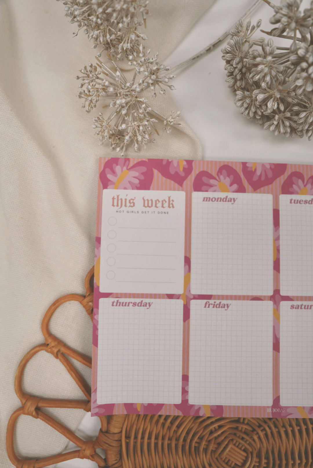 Hot Girl Pink Anthurium | Weekly Notepad (3 months)