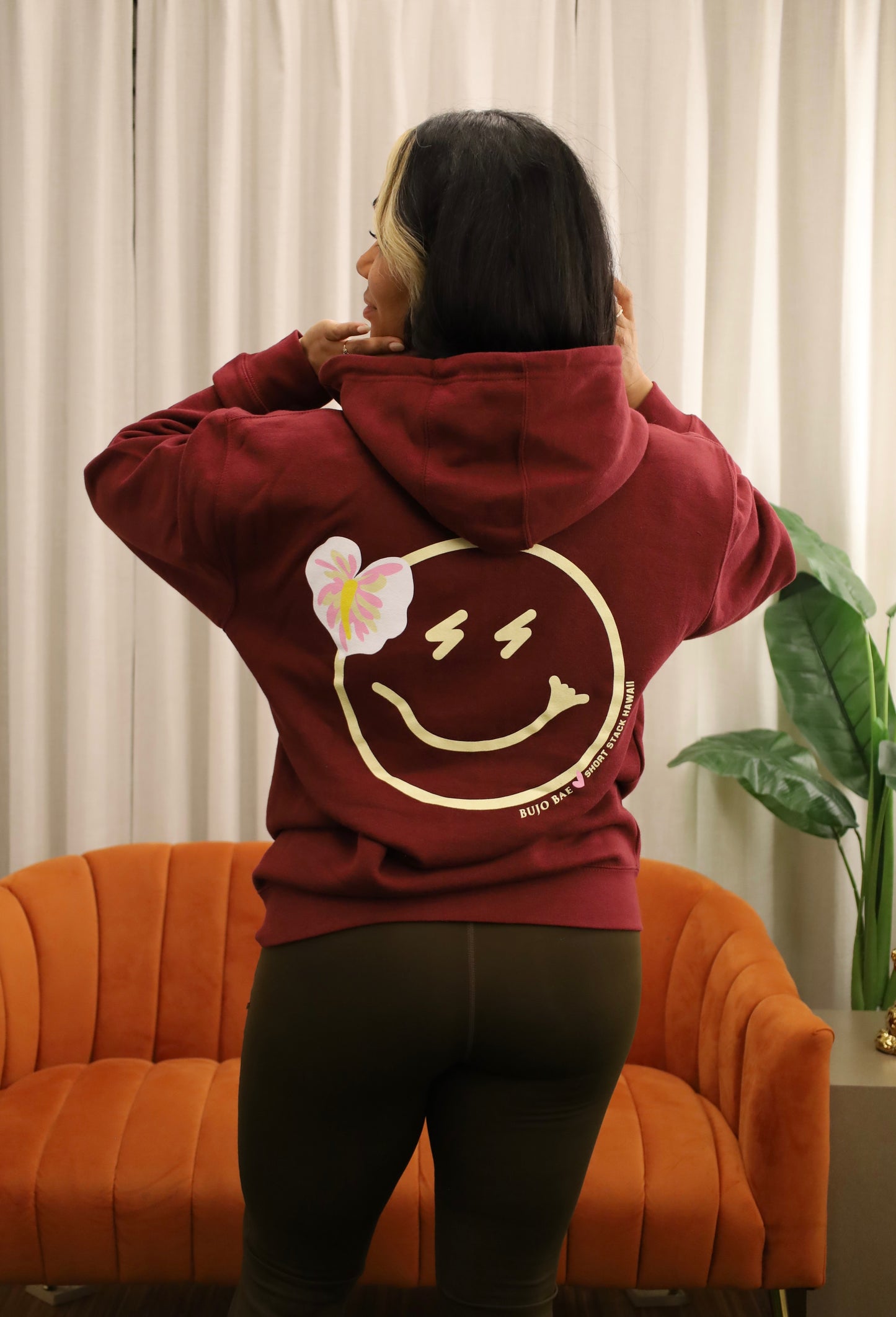 Smiley x Red Anthurium in Wine  | Zipped Hoodie x SHORT STACK HAWAII