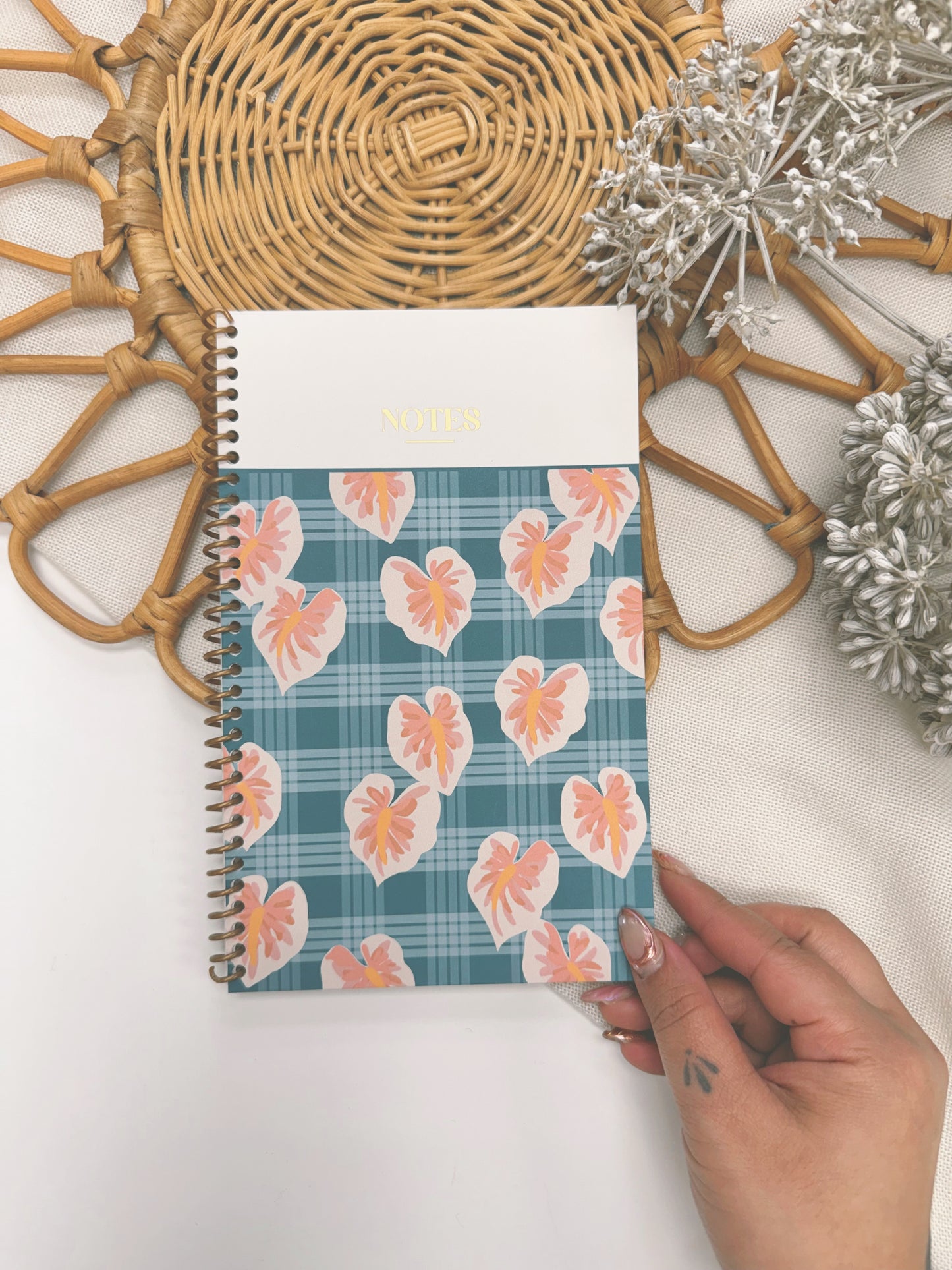 Hilo White Anthurium x Teal Palaka | Coil Notebook