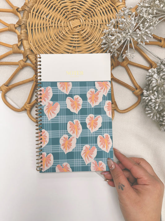 Hilo White Anthurium x Teal Palaka | Coil Notebook