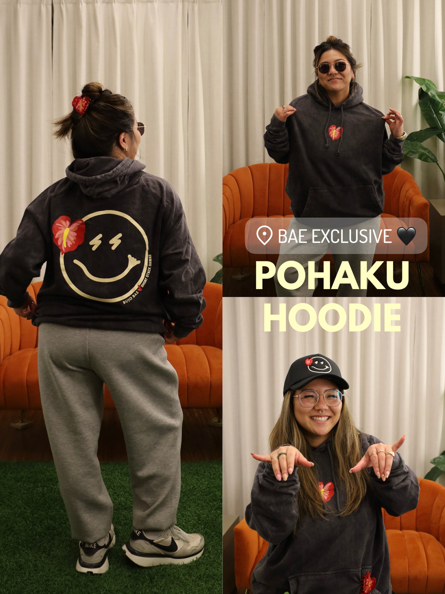 Smiley x Red Anthurium in Pohaku  | Hoodie x SHORT STACK HAWAII