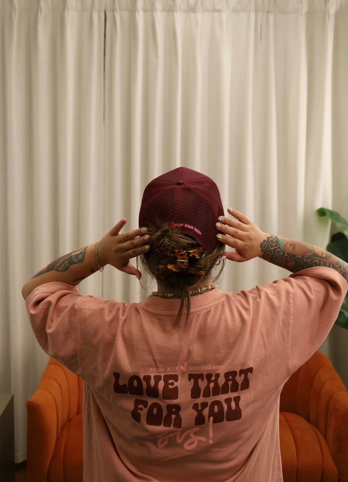 SSH Smiley x White Anthurium in Maroon | Trucker Hat x SHORT STACK HAWAII