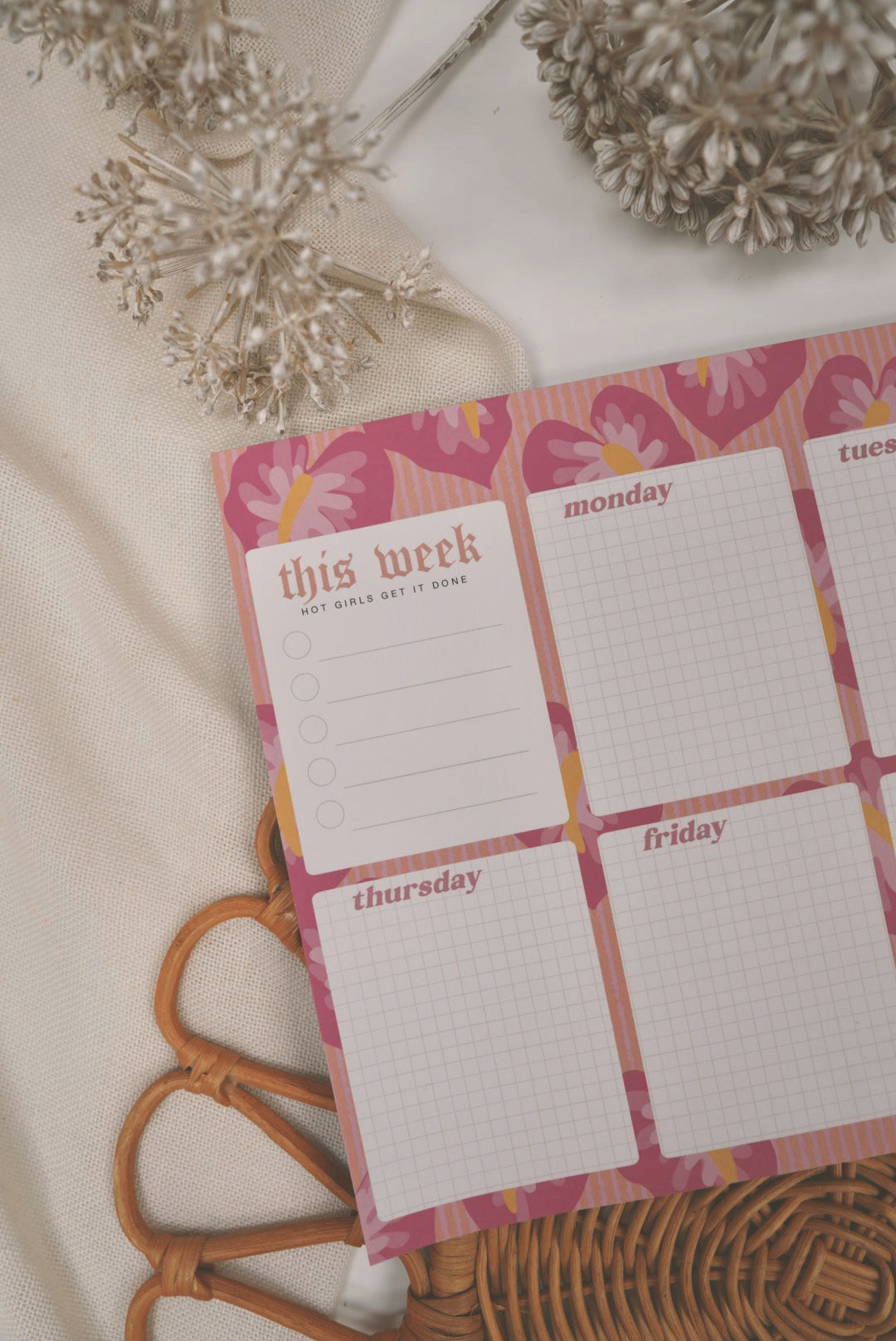 Hot Girl Pink Anthurium | Weekly Notepad (3 months)